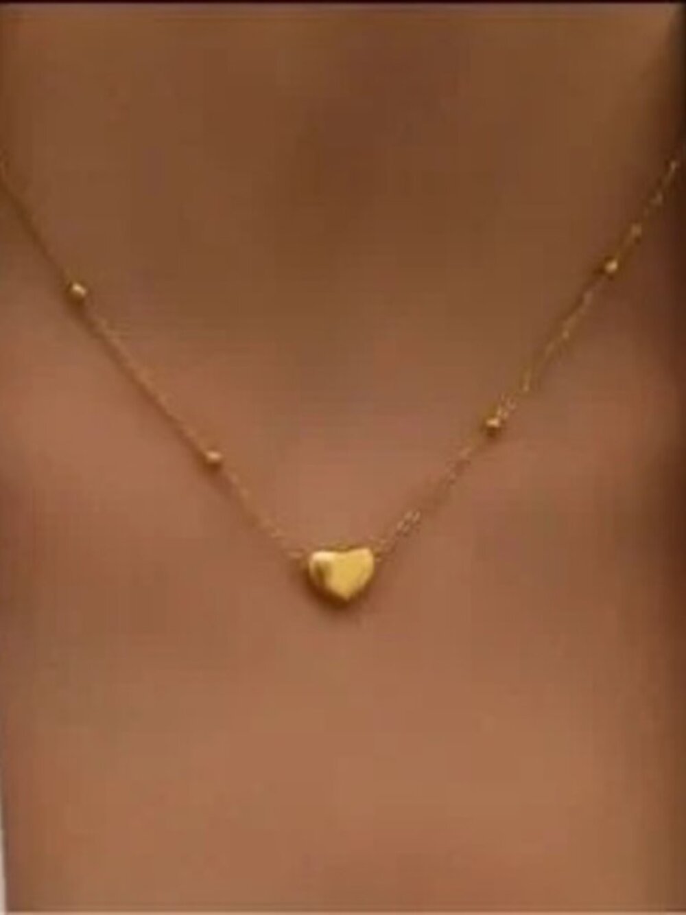 18k Gold Plated Beaded Chain Heart Pendant Necklace